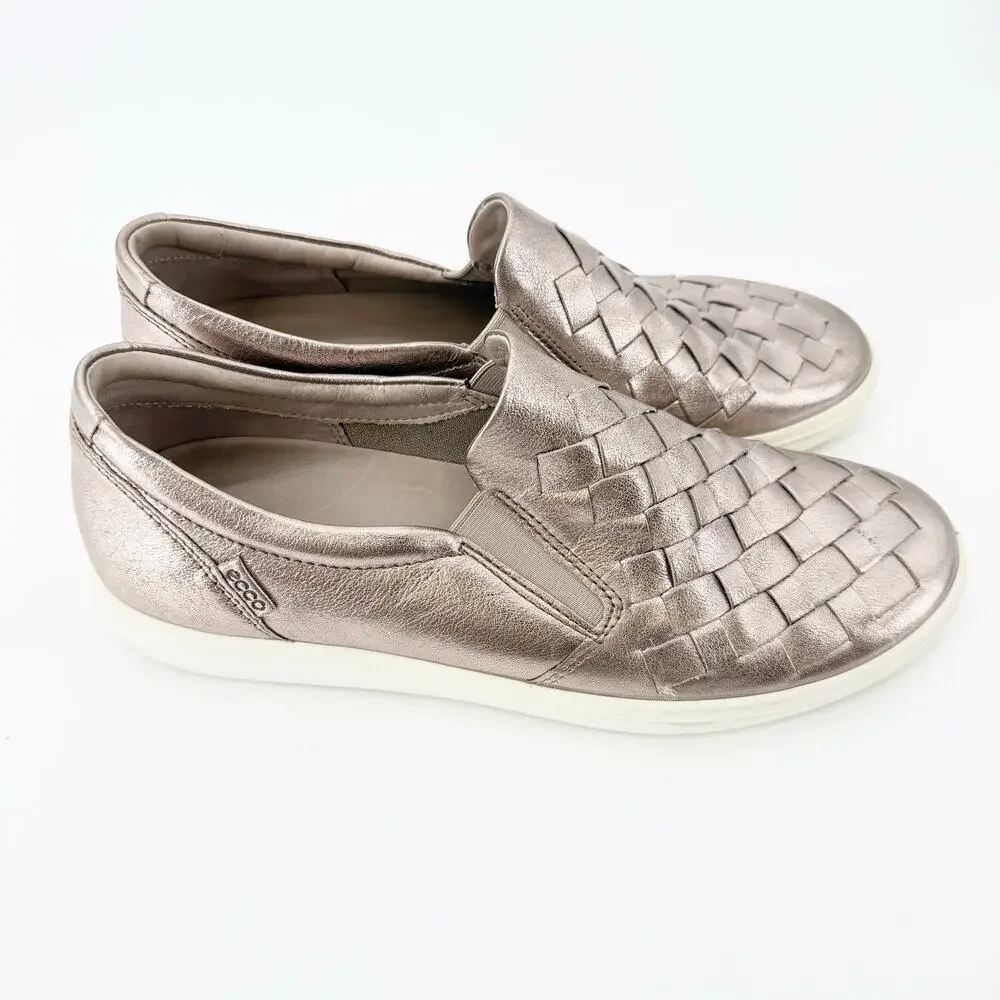 ECCO Soft 7 Woven Metallic Rose Gold Leather Slip On Sneakers EU 42 US 11 - Picture 3 of 7